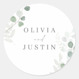 De mooie bruiloft: groen blad elegantie bruiloft ronde sticker