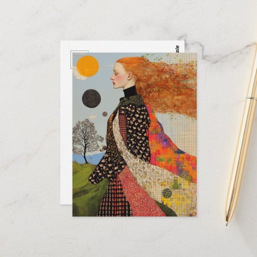 De mooie dame met rood haar collage briefkaart (Voorkant / Achterkant in situ)