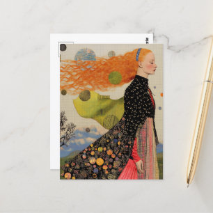De mooie dame met rood haar collage briefkaart