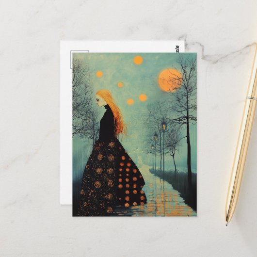 De mooie dame met rood haar heeft vele manen briefkaart (Voorkant / Achterkant in situ)