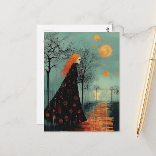 De mooie dame met rood haar heeft vele manen briefkaart (Voorkant / Achterkant in situ)