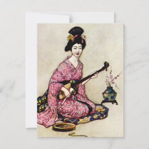“De mooie danseres van Yedo” door Warwick Goble Briefkaart