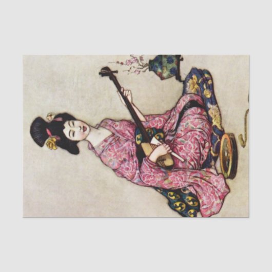 “De mooie danseres van Yedo” door Warwick Goble Tissuepapier (Voorkant)