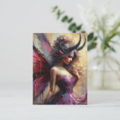 De mooie fee in paars met hoorns briefkaart (Staand voorkant)