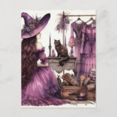 De mooie heks in het Paarse met een zwarte kat Briefkaart (Voorkant)