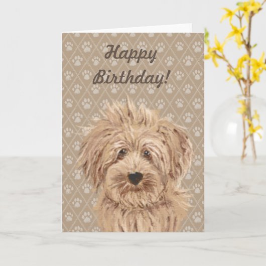 De mooie het Schilderen van de Hond Labradoodle Kaart (Gele Bloem)