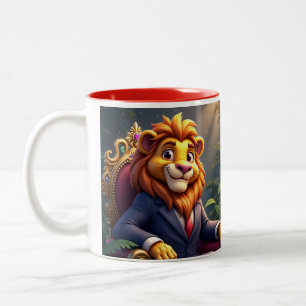 De mooie leeuw is de koning van het oerwoud tweekleurige koffiemok