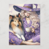 De mooie met en haar Collie Morning Coffee Briefkaart (Voorkant)