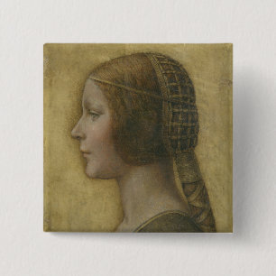 De mooie prinses (door Leonardo da Vinci) Vierkante Button 5,1 Cm