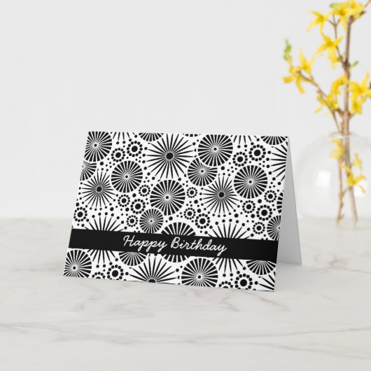 De mooie retro zwart-witte Kaart van de Verjaardag (Gele Bloem)