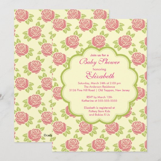 De mooie Roze Uitnodiging van het Baby shower van (Voorkant / Achterkant)