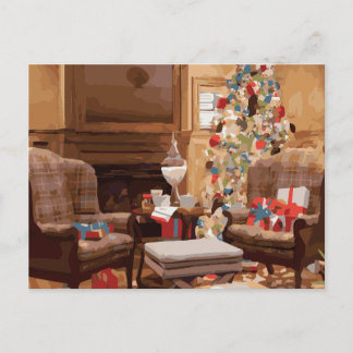 De mooie Scène van de Woonkamer van de Kerstboom Feestdagenkaart
