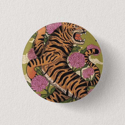 De mooie tijger ronde button 3,2 cm (Voorkant)