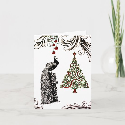 De mooie Vakantie van de Pauw en van de Kerstboom Bedankkaart (Voorkant)