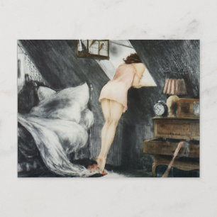 De mooie vrouw in de zolder briefkaart