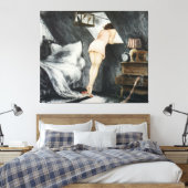 De mooie vrouw in de zolder canvas afdruk (Insitu (Slaapkamer))