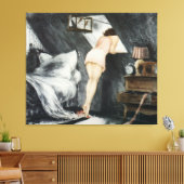 De mooie vrouw in de zolder canvas afdruk (Insitu (Woonkamer))