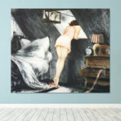 De mooie vrouw in de zolder canvas afdruk (Insitu (Houten vloer))