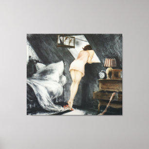 De mooie vrouw in de zolder canvas afdruk