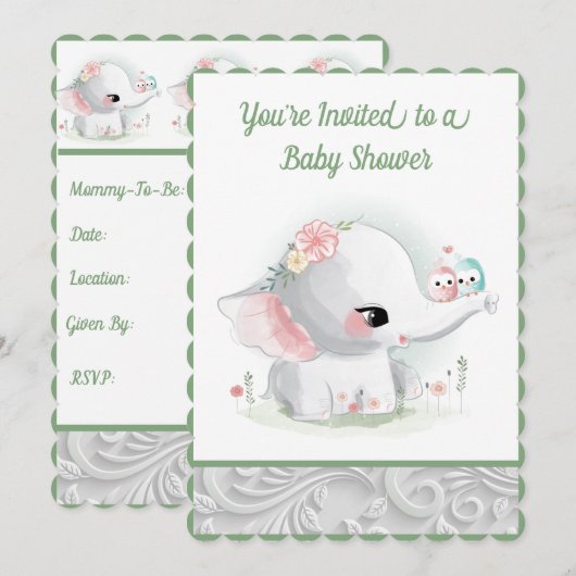 De mooie Witte Baby Boy of Girl Elephant Kaart (Voorkant / Achterkant)