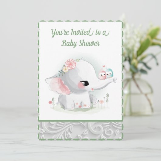 De mooie Witte Baby Boy of Girl Elephant Kaart (Staand voorkant)