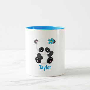 De mooie Witte Panda en het Blauw passen aan Tweekleurige Koffiemok