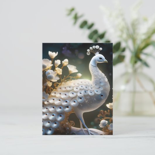 De mooie witte pauw is samensmeltende luminesc briefkaart (Staand voorkant)