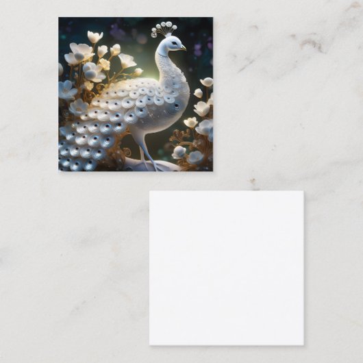 De mooie witte pauw is samensmeltende luminesc vierkante visitekaartje (Voorkant / Achterkant)