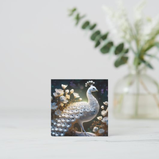 De mooie witte pauw is samensmeltende luminesc vierkante visitekaartje (Staand voorkant)