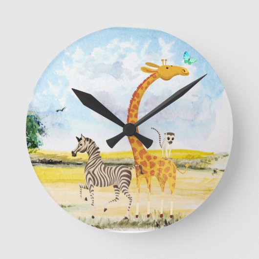De mooie Zebra Giraffe Lemur van de kinderkamer Ronde Klok (Voorkant)