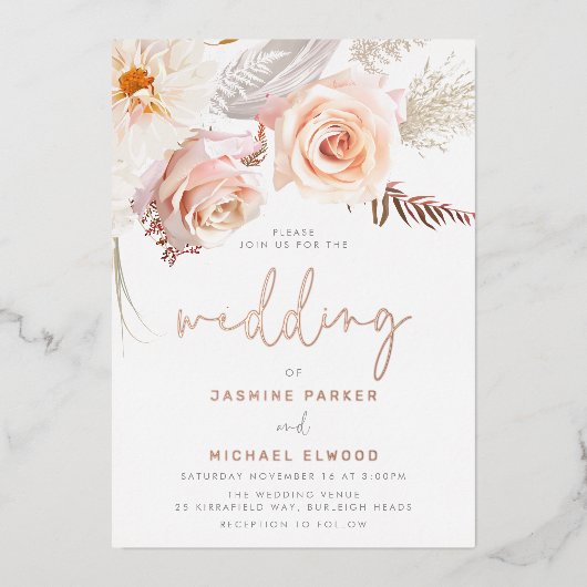 De mooiste bruiloft: goddelijke bloesem folie uitnodiging (Voorkant)