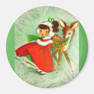 De mooiste kerstman van Vintage Deer en Meisje Magneet