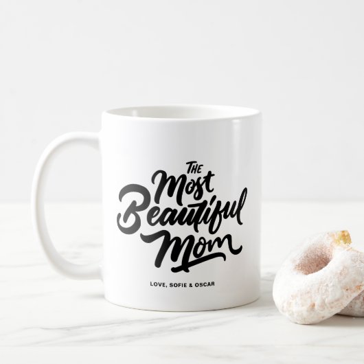 De mooiste moeder hand belettering gepersonaliseer koffiemok (Met donut)