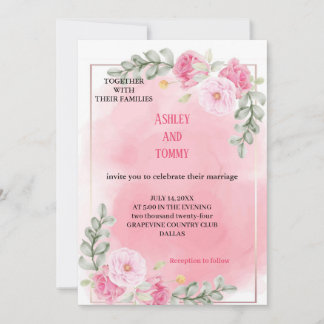 De mooiste roze huwelijksuitnodiging kaart