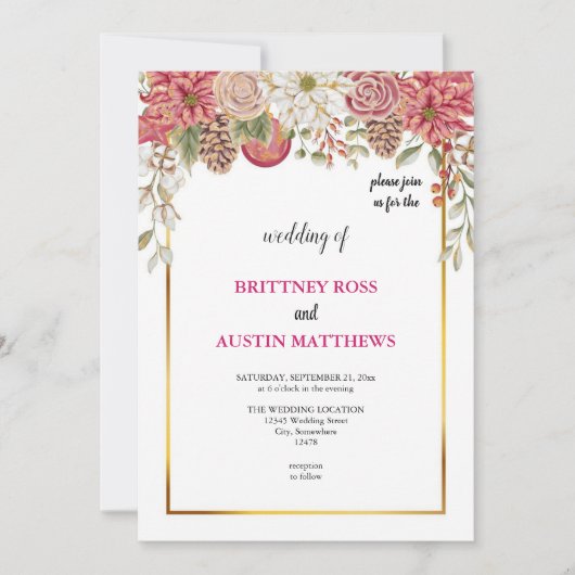 De mooiste roze huwelijksuitnodiging kaart (Voorkant)