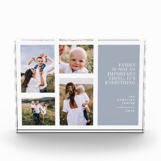 De mooiste tijd: elegant, stoffblauwe multi-foto fotoblokken (Voorkant)