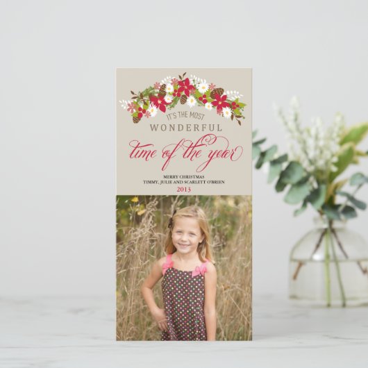 De mooiste tijd van het jaar Floral Wreath Feestdagenkaart (Staand voorkant)