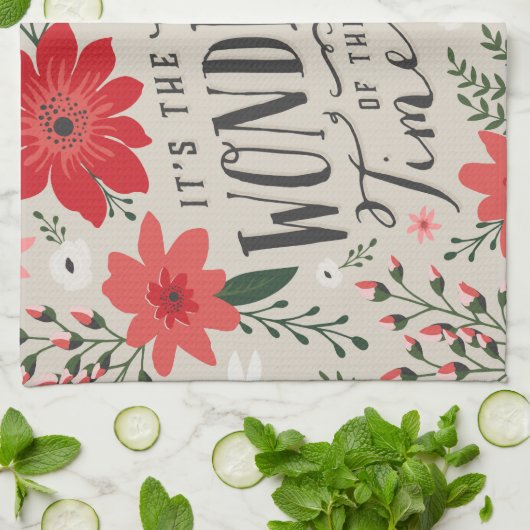 De mooiste tijd van het jaar vakantie Bloemen Theedoek (Gevouwen)