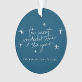 De mooiste tijd van het jaar van de vakantieblauw ornament (voorkant)