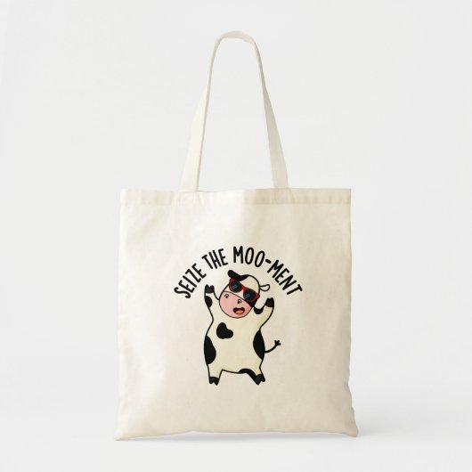De Mooment Funny Koe Pun in beslag nemen Tote Bag (Voorkant)