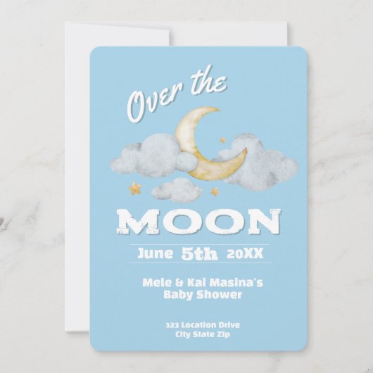De Moon Blue Baby shower Custom Invitation Kaart (Voorkant)