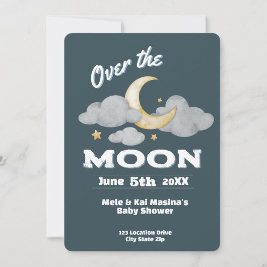 De Moon Blue Baby shower Custom Invitation Kaart (Voorkant)