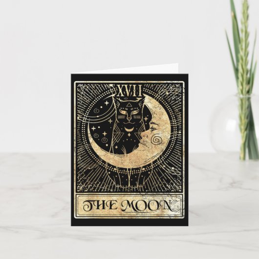 De Moon Tarot Card Crescent Cat Night Halloween C Kaart (Voorkant)