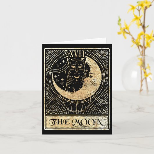 De Moon Tarot Card Crescent Cat Night Halloween C Kaart (Gele Bloem)