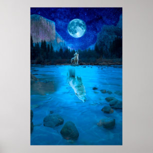 De Moon Wolf Howling bij de Moon Night Wolf Poster