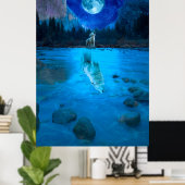 De Moon Wolf Howling bij de Moon Night Wolf Poster (Thuiskantoor)