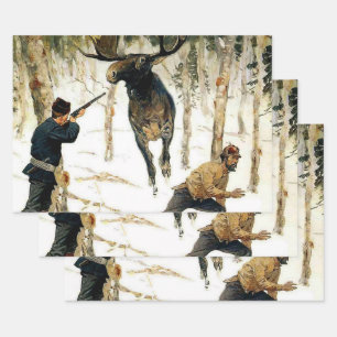 De Moose Hunt door Frederic Remington Inpakpapier Vel