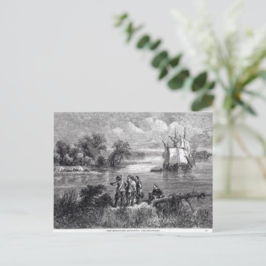 De Moravianen die de Delaware overstijgen Briefkaart (Staand voorkant)