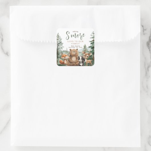 De mores van Woodland Animals baby shower Vierkante Sticker (Tas)