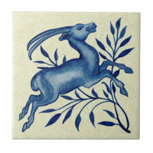 De Morgan Hand schilderde Blue Antelope Antiek Rep Tegeltje